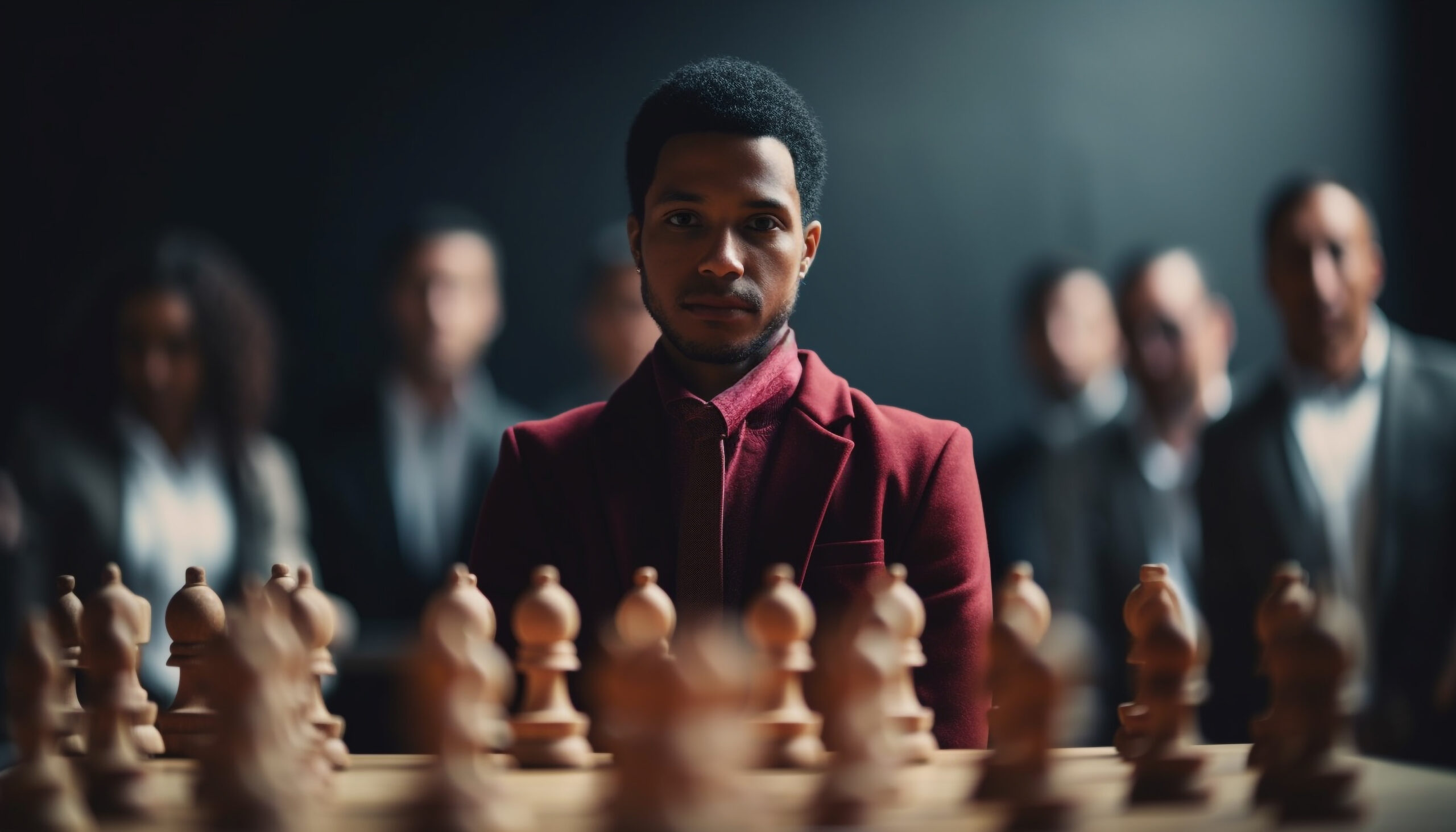 successful business team planning strategy over chess board generated by ai